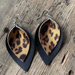 Jill's Jewels - Black and Gold Leopard Leather Earrings - NEW WITH TAGS